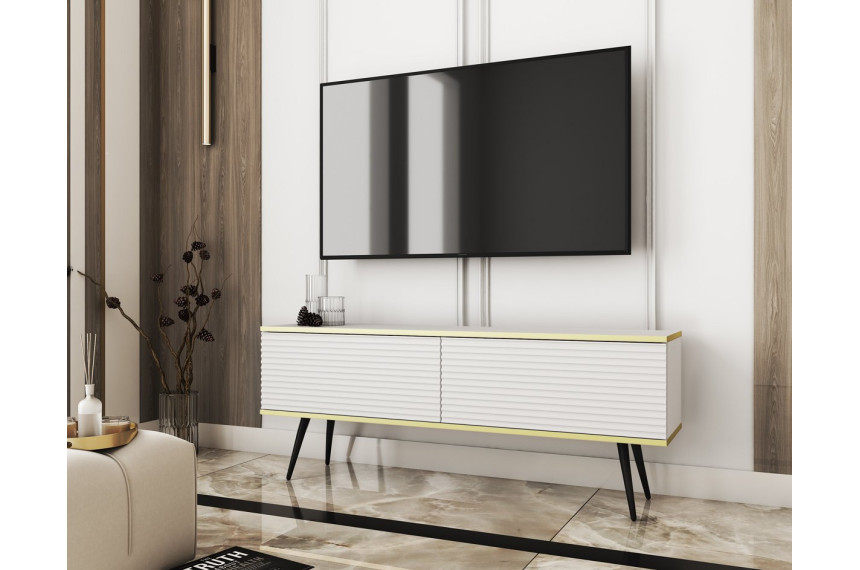Тумба під телевізор Perfect Home Оро / Oro 2-дверна з чорними ніжками RTV135 MDF Білий