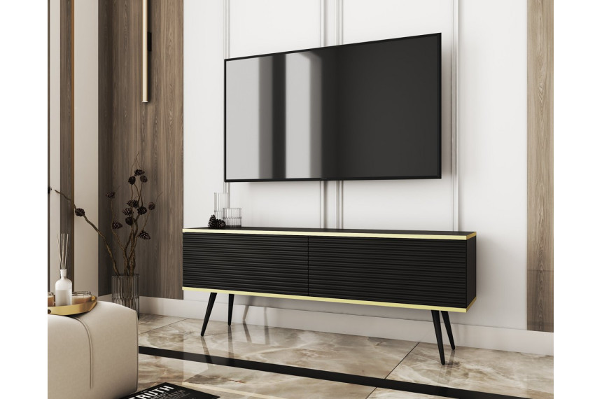 Тумба під телевізор Perfect Home Оро / Oro 2-дверна з чорними ніжками RTV135 MDF Чорний