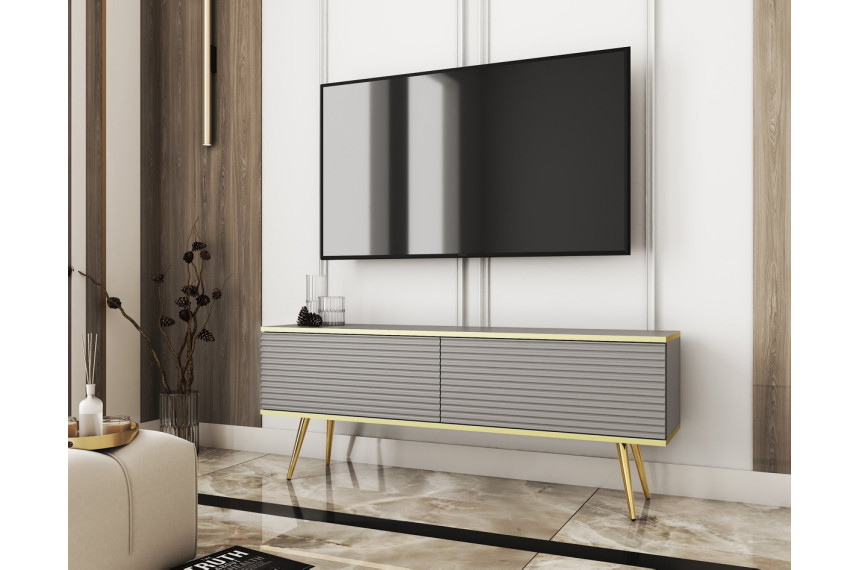 Тумба під телевізор Perfect Home Оро / Oro 2-дверна з золотими ніжками RTV135 MDF Сірий