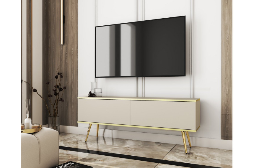 Тумба під телевізор Perfect Home Оро / Oro 2-дверна з золотими ніжками RTV135 Бежевий