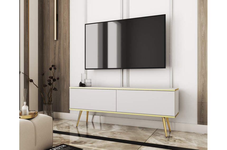 Тумба під телевізор Perfect Home Оро / Oro 2-дверна з золотими ніжками RTV135 Білий