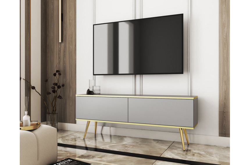 Тумба під телевізор Perfect Home Оро / Oro 2-дверна з золотими ніжками RTV135 Сірий