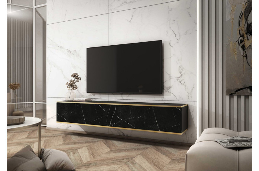 Тумба під телевізор навісна Perfect Home Оро / Oro 3-дверна RTV175 Чорний мармур роял