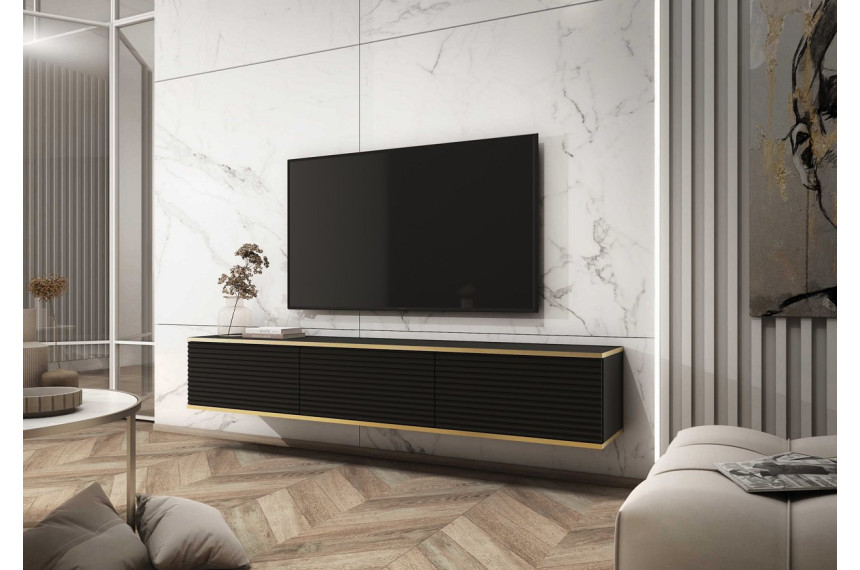 Тумба під телевізор навісна Perfect Home Оро / Oro 3-дверна RTV175 MDF Чорний