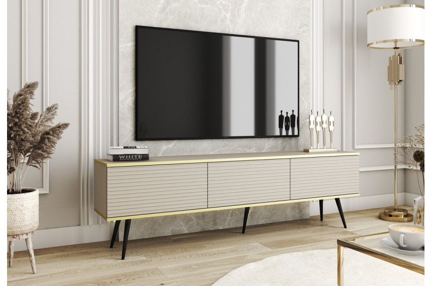 Тумба під телевізор Perfect Home Оро / Oro 3-дверна з чорними ніжками RTV175 MDF Бежевий