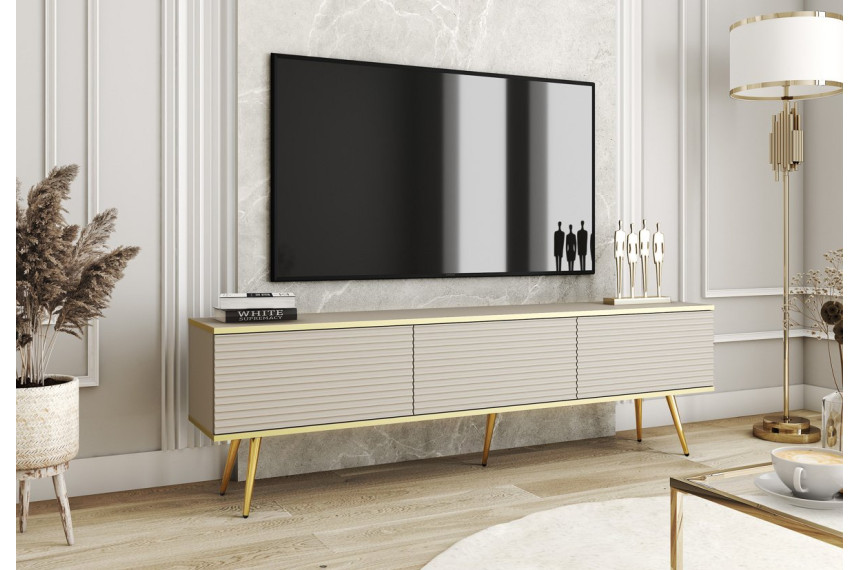 Тумба під телевізор Perfect Home Оро / Oro 3-дверна з золотими ніжками RTV175 MDF Бежевий