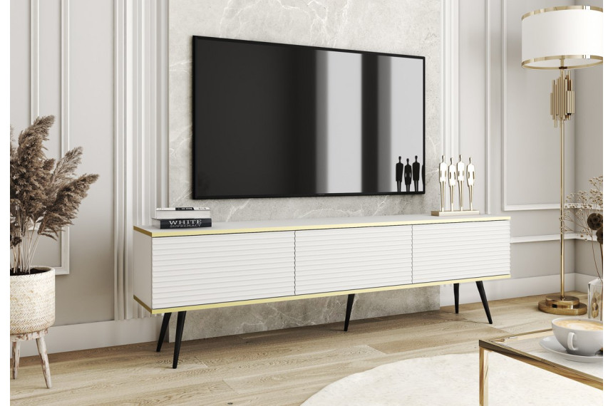 Тумба під телевізор Perfect Home Оро / Oro 3-дверна з чорними ніжками RTV175 MDF Білий