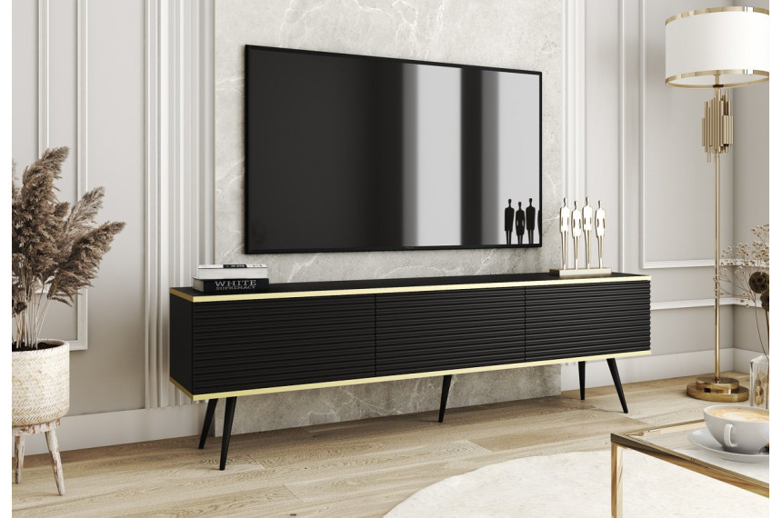Тумба під телевізор Perfect Home Оро / Oro 3-дверна з чорними ніжками RTV175 MDF Чорний