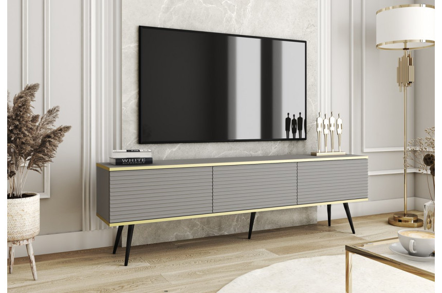 Тумба під телевізор Perfect Home Оро / Oro 3-дверна з чорними ніжками RTV175 MDF Сірий