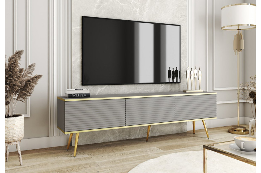 Тумба під телевізор Perfect Home Оро / Oro 3-дверна з золотими ніжками RTV175 MDF Сірий
