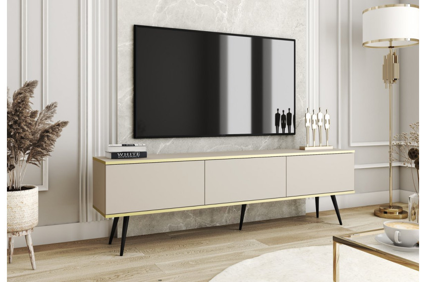 Тумба під телевізор Perfect Home Оро / Oro 3-дверна з чорними ніжками RTV175 Бежевий