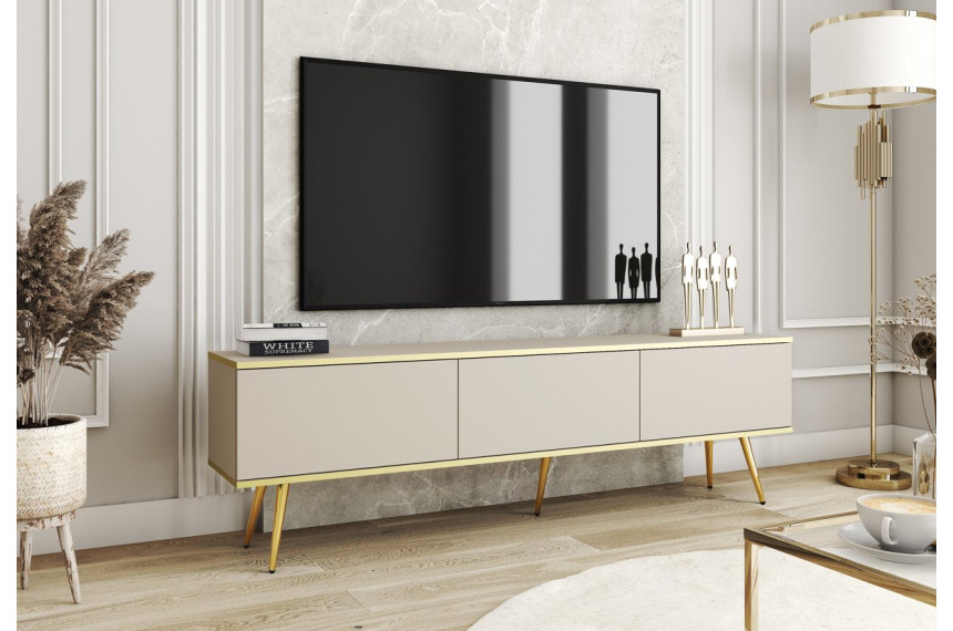 Тумба під телевізор Perfect Home Оро / Oro 3-дверна з золотими ніжками RTV175 Бежевий
