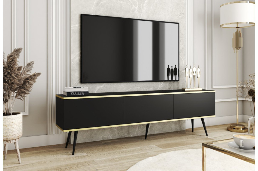 Тумба під телевізор Perfect Home Оро / Oro 3-дверна з чорними ніжками RTV175 Чорний