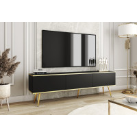Тумба під телевізор Perfect Home Оро / Oro 3-дверна з золотими ніжками RTV175 Чорний