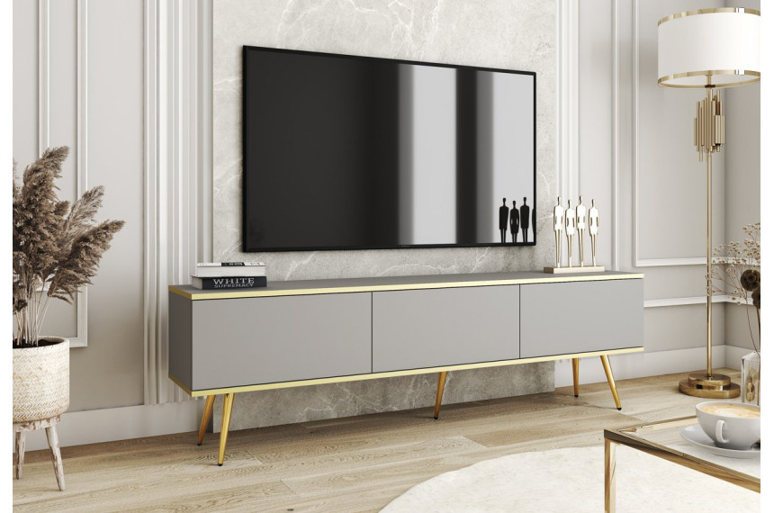 Тумба під телевізор Perfect Home Оро / Oro 3-дверна з золотими ніжками RTV175 Сірий