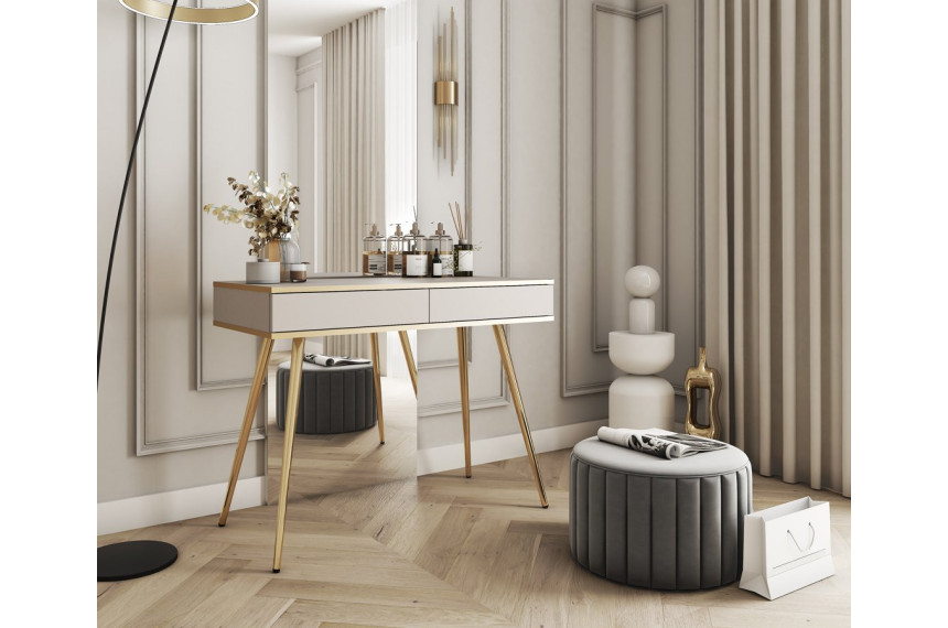 Стіл туалетний Perfect Home Оро / Oro з 2 шухлядами і золотими ніжками T102 Білий