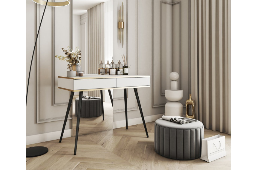 Стіл туалетний Perfect Home Оро / Oro з 2 шухлядами і чорними ніжками T102 Білий