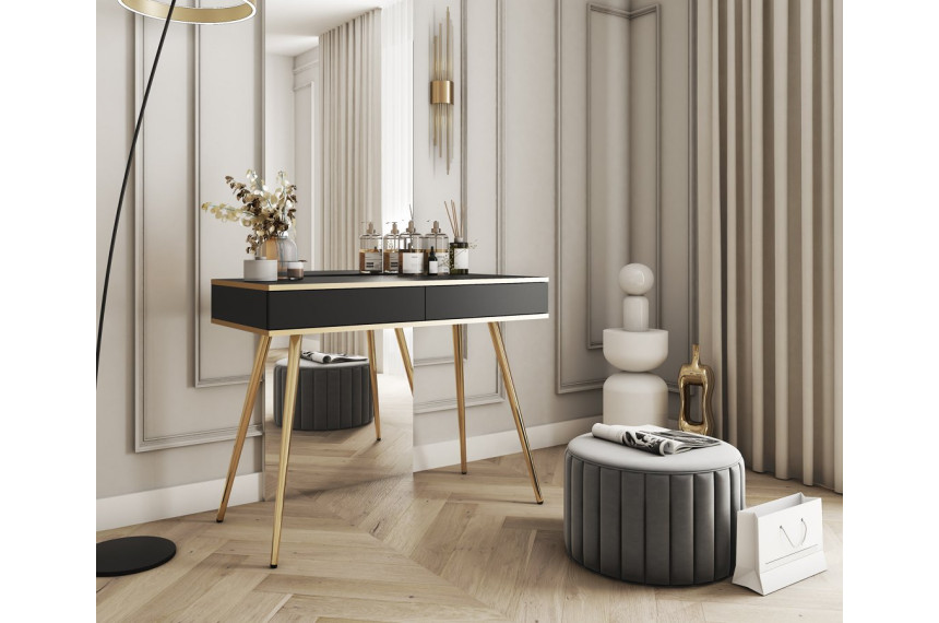 Стіл туалетний Perfect Home Оро / Oro з 2 шухлядами і золотими ніжками T102 Чорний
