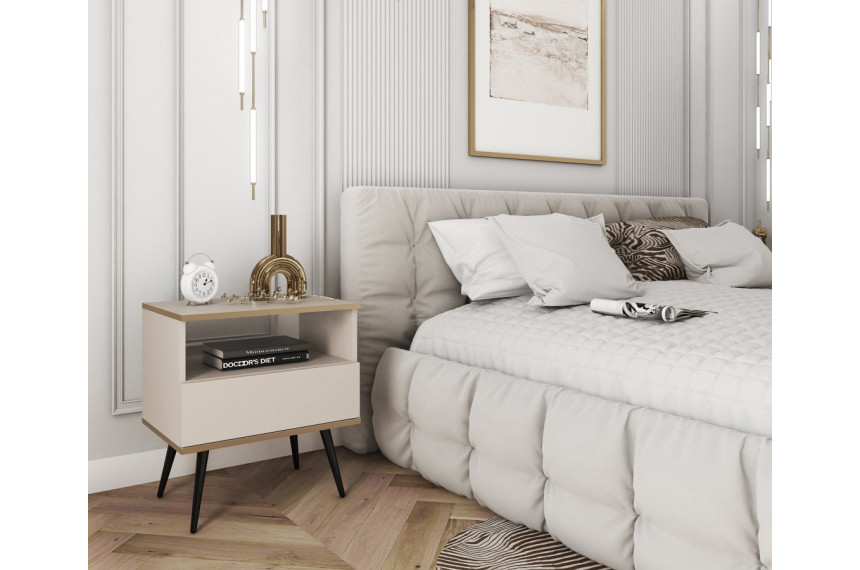 Тумба приліжкова Perfect Home Оро / Oro з 1 шухлядою і чорними ніжками S54 Бежевий