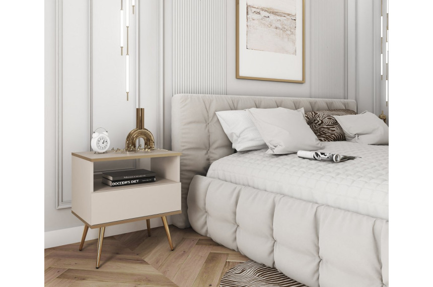 Тумба приліжкова Perfect Home Оро / Oro з 1 шухлядою і золотими ніжками S54 Бежевий