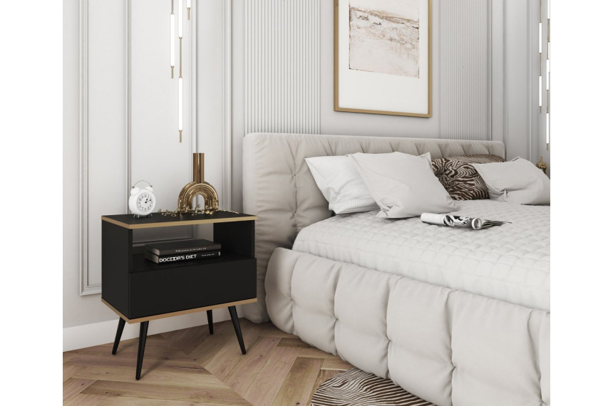 Тумба приліжкова Perfect Home Оро / Oro з 1 шухлядою і чорними ніжками S54 Чорний