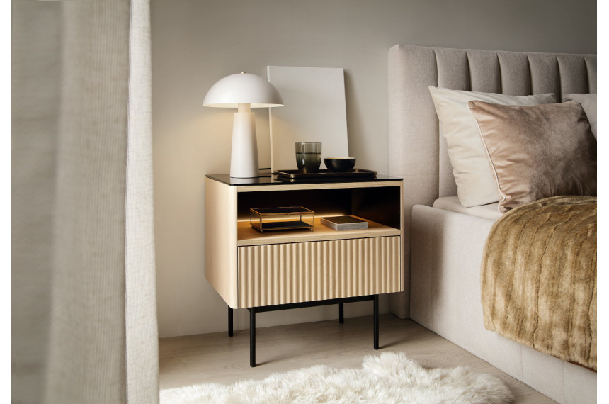 Тумба приліжкова з підсвіткою Perfect Home Орта / Orta S57 з 1 шухлядою Дуб віченца