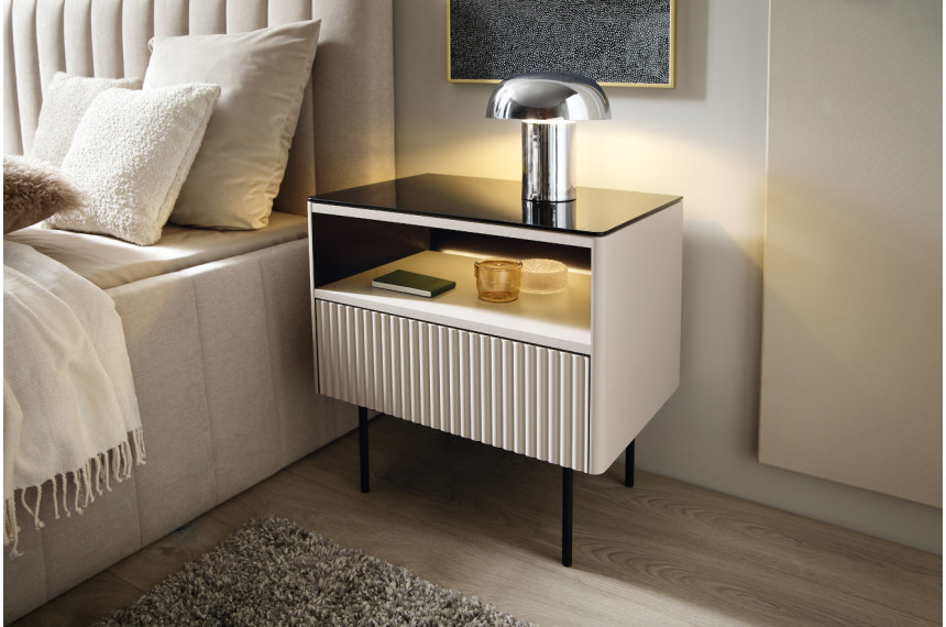 Тумба приліжкова з підсвіткою Perfect Home Орта / Orta S57 з 1 шухлядою Кашемір