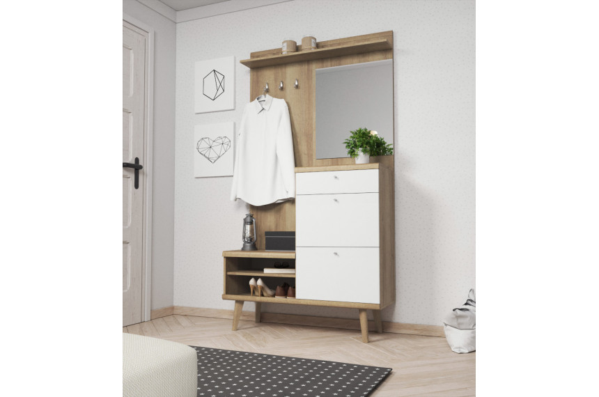 Передпокій з дзеркалом Perfect Home Прімо / Primo PG110 2-дверний з 1 шухлядою Дуб рів'єра/білий