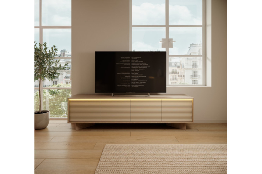 Тумба під ТВ з підсвіткою Perfect Home Семі / Semi 4D/204 4-дверна Болівар натуральний/капучіно
