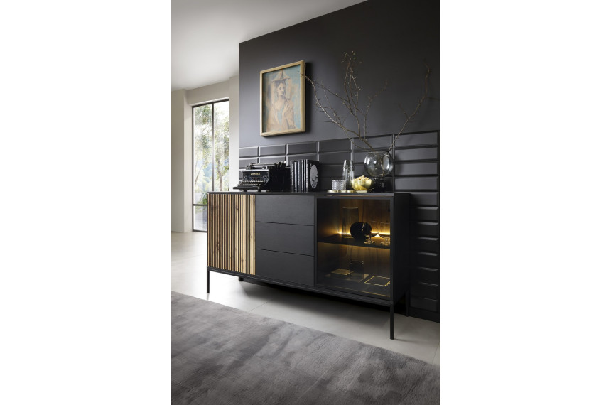 Комод з підсвіткою Perfect Home Сенто / Sento KSZ154 2-дверний з 3 шухлядами Чорний/дуб вотан