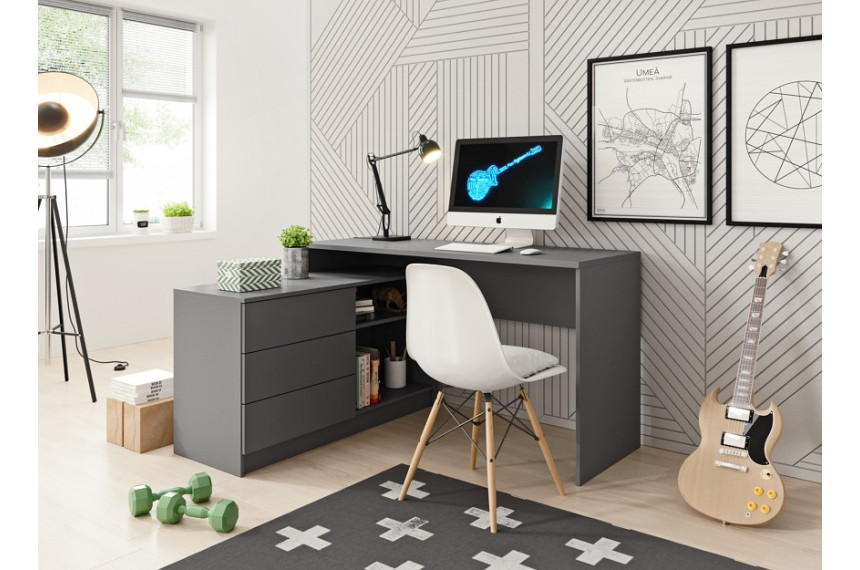 Стіл офісний письмовий Perfect Home Тео / Teo 3S/138 з 3 шухлядами Графіт