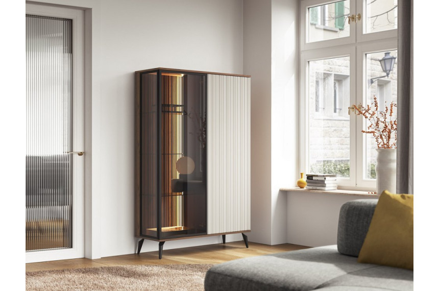 Вітрина висока з підсвіткою Вічі / Vici WT103 2-дверна Горіх/кашемір Perfect Home Польща