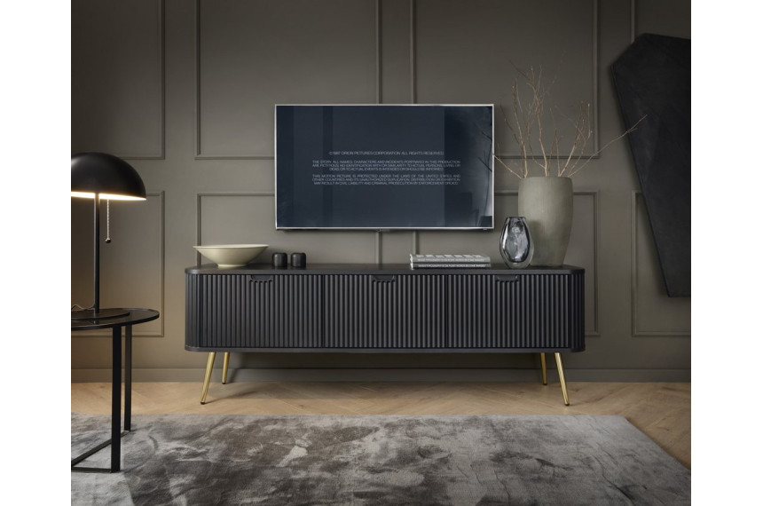 Тумба під телевізор Perfect Home Зова / Zova 3-дверна з золотими ніжками RTV168 Чорний